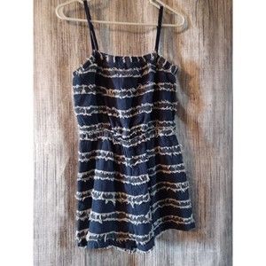 Sugar & Lips Denim Thin Strap romper. White Fringe. Fully lined. Sz. L